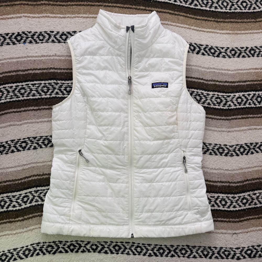 Women's Patagonia Birch White Nano Puff Zip Up Lightweight Active Vest Sz Medium